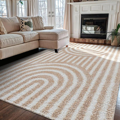 Rugshop Abstract Arch Shag Area Rug Beige 5' x 7' Great for Bedrooms, Living Rooms, or Under Coffee Tables