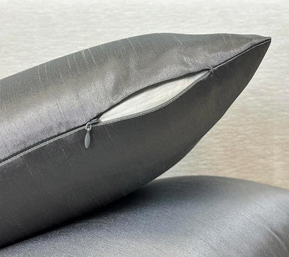 Aiking Home 12x24 Inches Faux Silk Rectangular Throw Pillow Cover, Zipper Closure, Charcoal (Set of 2)