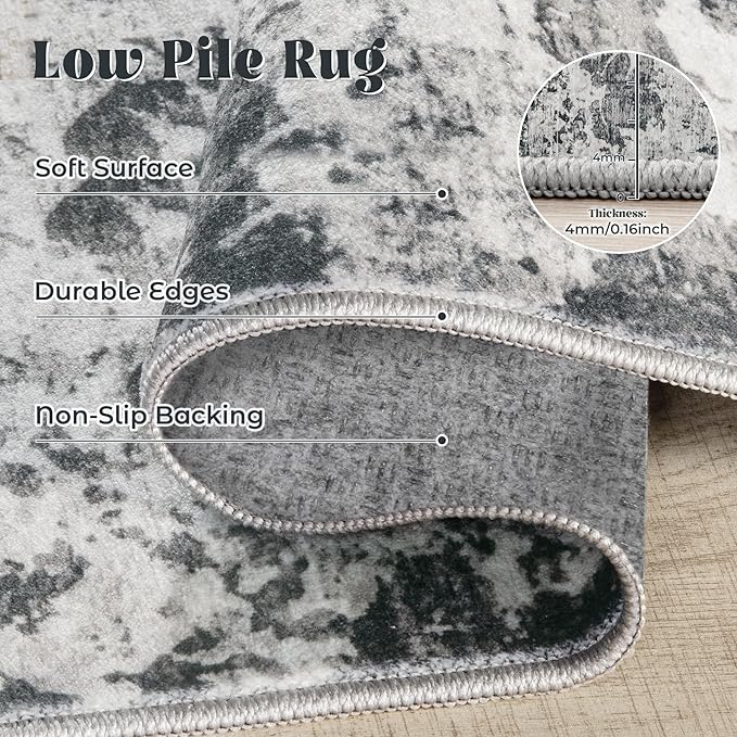 8x10 Area Rugs for Living Room, Washable Modern Abstract Large Area Rug Neutral Soft Non Slip Kids Rug Stain Resistant Indoor Carpet for Bedroom Dining Room Playroom Home Office(Black, 8'x10')