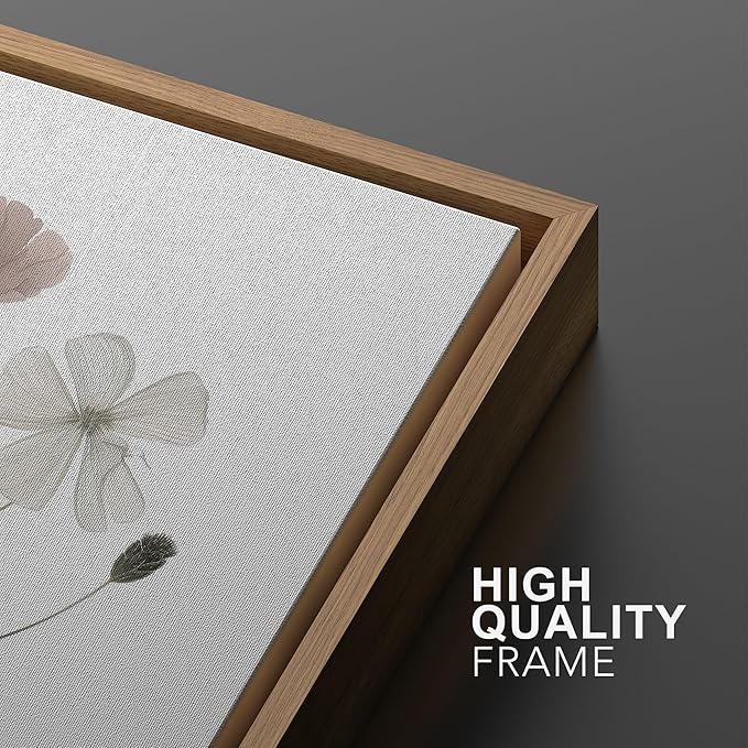 MUDECOR Framed Canvas Print Wall Art Watercolor Wildflower Art Print, Floral Botanical Prints, Minimalist Art, Modern Farmhouse for Bedroom - 16"x24"x3 Natural