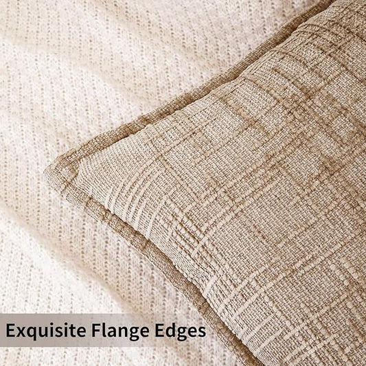 HPUK Fall Chenille Soft Throw Pillow Covers 18x18 Set of 2, Accent Cushion Covers for Living Room, Bedroom, Decorative Solid Color Pillow Covers for Couch, Sofa, Chair, Light Brown