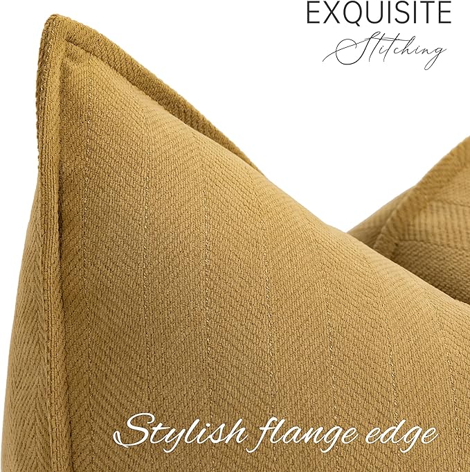 ZWJD Mustard Yellow Throw Pillow Covers 26x26 Set of 2 Chenille Pillow Covers with Elegant Design Soft and Luxurious Decorative Throw Pillows for Couch, Bed, and Home Decor