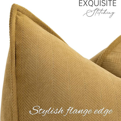 ZWJD Mustard Yellow Throw Pillow Covers 22x22 Set of 2 Chenille Pillow Covers with Elegant Design Soft and Luxurious Decorative Throw Pillows for Couch, Bed, and Home Decor