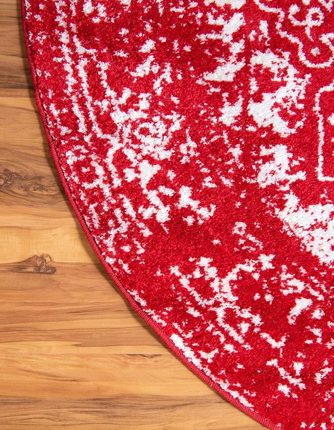 Rugs.com Arlington Collection Rug – 8 Ft Round Red Medium-Pile Rug Perfect for Kitchens, Dining Rooms