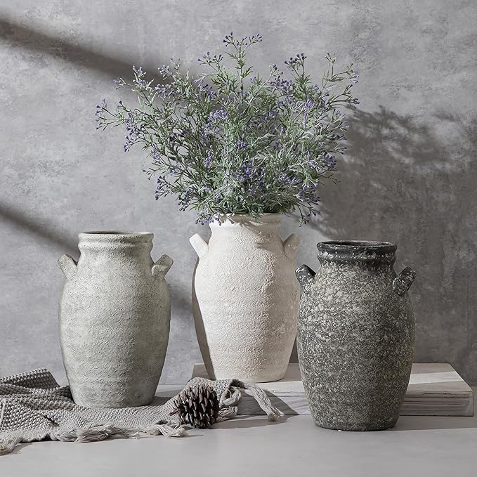 Ceramic Flower Vase with Handles,9.76 Inch Large Decorative Vase,Rustic Farmhouse Vase for Living Room Bedroom Kitchen Table Office Centerpiece Decorations, Holiday & Wedding
