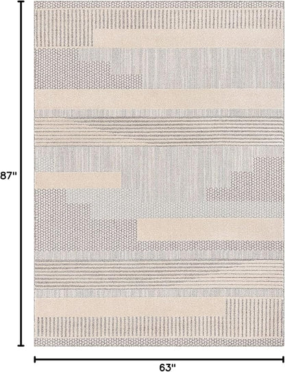 Well Woven Harlow Collection Briar Beige - Modern Tribal Minimalist Geometric 5x7 Area Rug - Ideal for Living Room, Dining Room & Bedroom - Durable, Stain Resistant & Easy to Clean