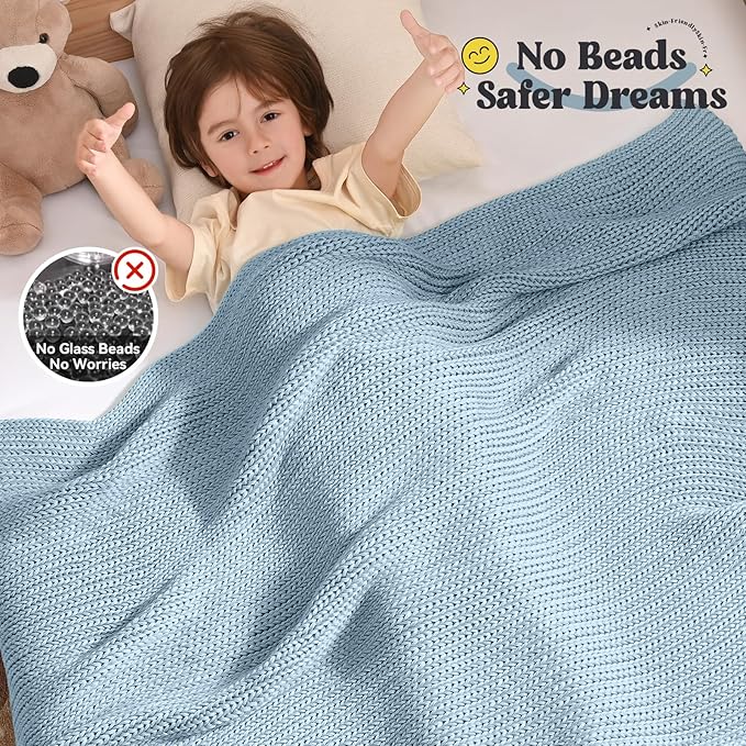 Guohaoi Knitted Weighted Blanket Kids (Haze Blue 36"x48" 5lbs) No Beads Cooling Heavy Blanket, Home Decor Breathable Chunky Knit Throw Blanket for All-Season Use