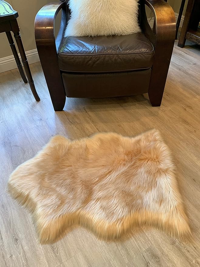 LAMBZY Faux Sheepskin Super Soft Hypoallergenic Silky Shag Rug for Living Room, Kids Room, Sofa (Single 2'x3', Beige)