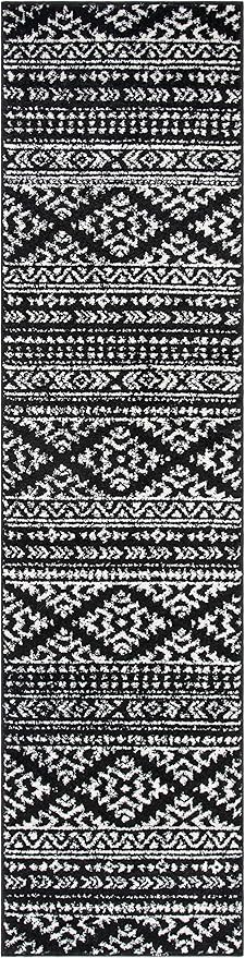 SAFAVIEH Tulum Collection Runner Rug - 2' x 21', Black & Ivory, Moroccan Boho Tribal Design, Non-Shedding & Easy to Clean, Ideal for Living Room, Hallway, Foyer, Bedroom (TUL272Z)
