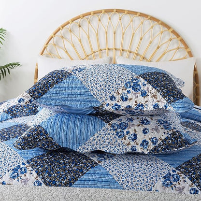 HoneiLife California King Quilt 120x120-3 Pcs Oversized King Bedspreads, Extra Large Quilt Sets All Season Use,Rustic Bedding Sets King Size,Reversible Coverlet Microfiber Bed Quilts, Blue