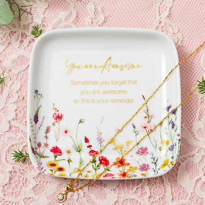 Crisky You are Awesome Jewelry Ring Dish for Women Birthday Gifts Encouragement Gift, Inspirational Gifts Friendship Trinket Tray for Her Sisters Daughters Friend Cowoker Mom Aunt Female 4.5"