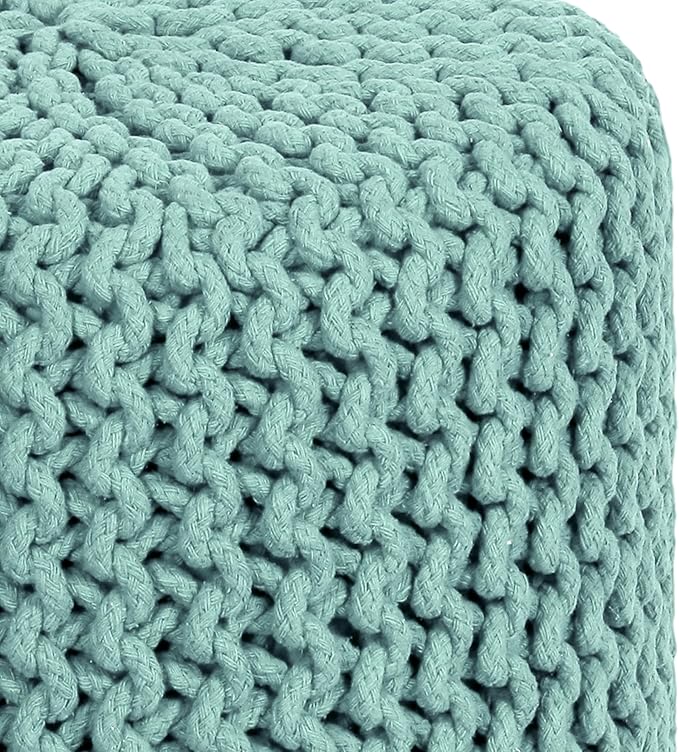 COTTON CRAFT Braided Round Pouf - Hand Knitted Cotton Cord Cable Dori Cylindrical Ottoman - Foot Stool - Floor Pouf - Footrest - Accent Seat - Living Room Bedroom Dorm Décor - 15 Round x 16 H - Blue