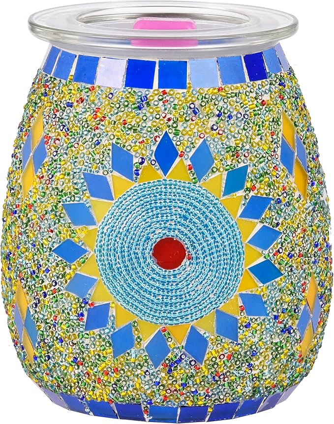 Dicimi Electric Wax Melter, Mosaic Stove Burner, Glass Essential Oil Stove Wax Tart Burner Fragrance Night Light Aromatic Decoration for Home Office Bedroom Living Room Decoration Present (Sunflower)