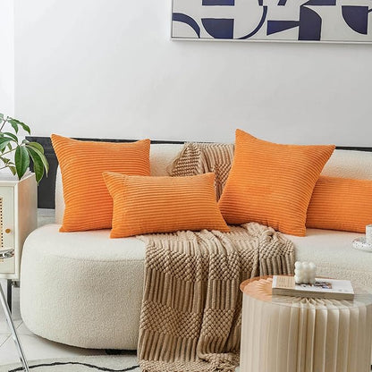 Home Brilliant Orange Pillow Covers 12x20 Lumbar Throw Pillow Covers Rectangular Striped Corduroy Plush Thanksgiving Decorative Winter Pillow Cover for Couch, Set of 2, 12 x 20 inch, Orange