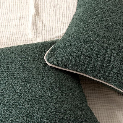 Amazon Basics Boucle Throw Pillow Covers for Couch, Living Room, Home Decor with Hidden Zipper, Green, 20×20in, Pack of 2