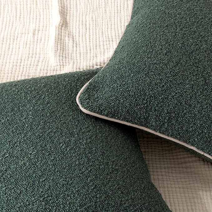 Amazon Basics Boucle Throw Pillow Covers for Couch, Living Room, Home Decor with Hidden Zipper, Green, 16×16in, Pack of 2