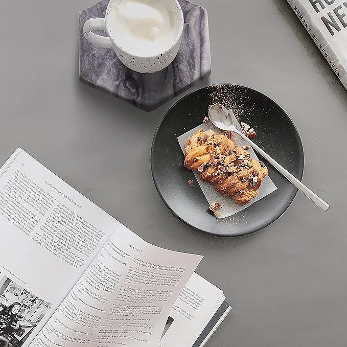 Mela Artisans Set of 4 Hand Crafted Marble Coasters - Sleek Black, Hexagon | Coffee Table Decor | Absorbent Keeping Surfaces Dry & Safe | Ideal for Wine Glasses, Water Cups or Beer Mugs