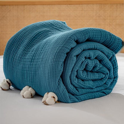 Muslin Blanket - Pure 100% Turkish Cotton Airy Soft Light Versatile Gauze Throw Blanket for Bed, Couch, Sofa (Petrol Blue, Throw Size (50" x 66" inch))