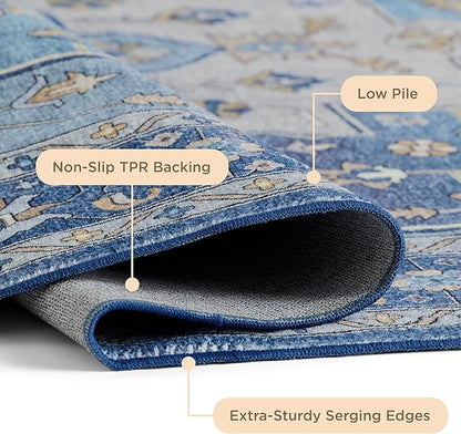 Bedsure 8x10 Area Rugs for Living Room, Machine Washable Rugs, Non-Slip Backing, Non-Shedding, Vintage Low Pile Easy Care Throw Carpet for Bedroom Dining Room, Grey