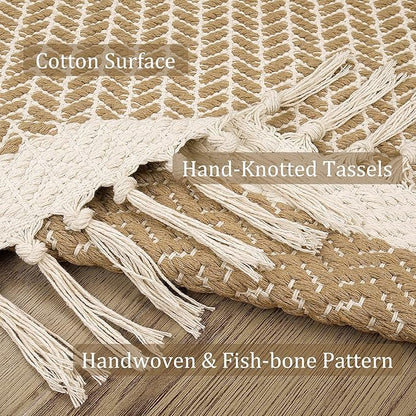 Lahome Boho Bathroom Rugs, Small 2x3 Front Door Mat Lightweight Kitchen Rug Woven Cotton Area Rug with Tassels, Farmhouse Non Shedding Washable Throw Rug Low Pile Carpet for Entry Laundry, Khaki