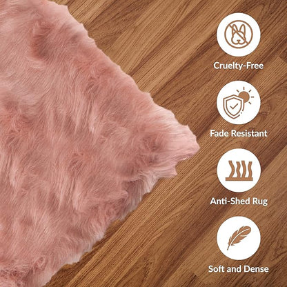 Luxe Gordon Faux Fur Rug with Soft and Fluffy Pile | Machine Washable Living Room Rug with Anti-Slip Backing | Cruelty-Free Area Rugs for Office or Bedroom, Dusty Rose, 5 ft x 6 ft
