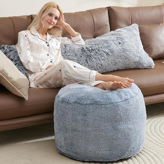 Round Pouf Ottoman Foot Rest Plush Ottoman Footstools for The Living Room Ottomans Stuffed Full of Foam Blocks 26"x18" Large Foot Stool Dark Grey Footrests Hassocks and Ottomans Set