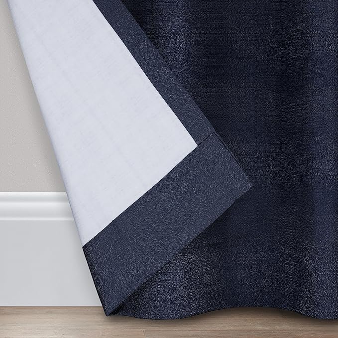 Eclipse Kendall Textured Blackout Thermal Rod Pocket Window Curtain, Insulating & Noise Reducing Curtains for Bedroom or Living Room (1 Panel), 84 in Long x 42 in Wide, Indigo