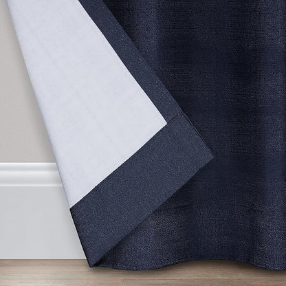 Eclipse Kendall Textured Blackout Thermal Rod Pocket Window Curtain, Insulating & Noise Reducing Curtains for Bedroom or Living Room (1 Panel), 84 in Long x 42 in Wide, Indigo