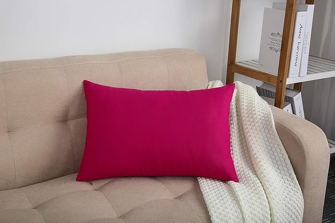 TangDepot Cotton Solid Throw Pillow Covers, 12" x 20" , Brilliant Rose, 1 Count (Pack of 1)