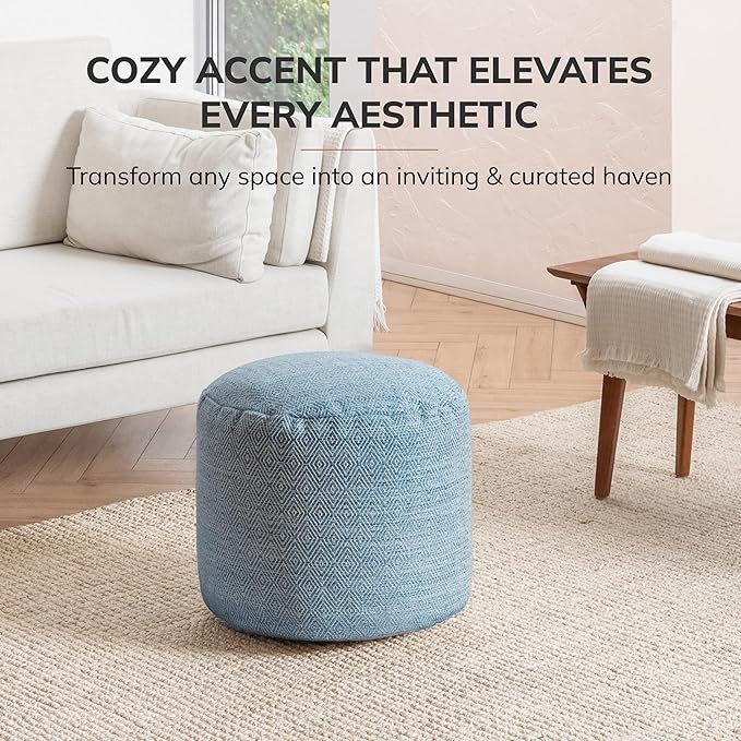 Anji Mountain 100% Handmade & Handcrafted Comfortable Home Décor Pouf Ottoman Footrest for Living Room, Bedroom, Nursery, Kidsroom, Patio Furniture - (22" x 22" x 17" - Blue)