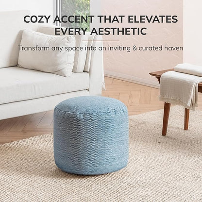 Anji Mountain 100% Handmade & Handcrafted Comfortable Home Décor Pouf Ottoman Footrest for Living Room, Bedroom, Nursery, Kidsroom, Patio Furniture - (22" x 22" x 17" - Blue)