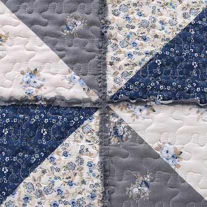 Full Queen Size Patchwork Quilt Set Grey Floral Reversible Quilted Bedspread Coverlet Set 3-Piece Lightweight Comforter Stitched Quilt Bedding Set Bed Sheet Set Cover Blanket with 2 Pillow Shams