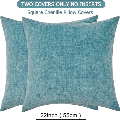 GAWAMAY Decorative Square Throw Pillow Covers 22"x22" Inch Set of 2, Super Soft Chenille Pillows Farmhouse Fall Pillowcase for Living Room Bedroom Sofa Couch Cushion Cover Smoke Blue 55x55cm