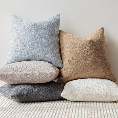 Foindtower Textured Boucle Throw Pillow Covers Accent Solid Pillow Cases Cozy Soft Decorative Couch Cushion Case for Chair Sofa Bedroom Living Room Home Decor, 18 x 18 Inch,Taupe Khaki Camel