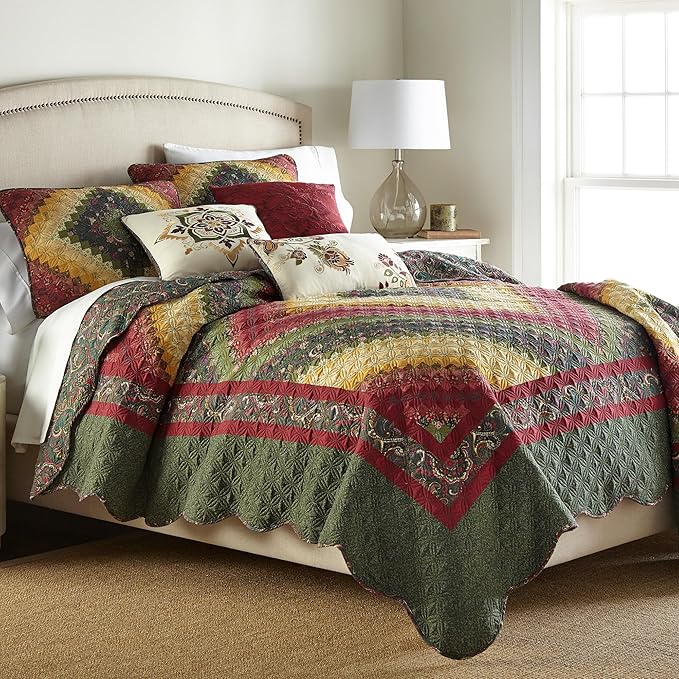 Donna Sharp Contemporary Polyester Quilt with Spice Postage Stamp Design - 1-Piece King Size Quilt, Machine Washable, Perfect for Any Decor Theme