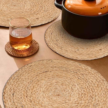 Farmhouse Jute Braided Placemat Set of 4 - Round Hand Beaded Charger Placemat -Hand Made by Skilled artisans - A Beautiful complement to Your Dinner Table décor - Natural - 13 Inch Round