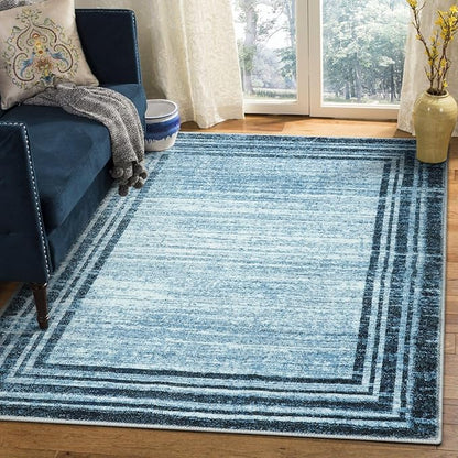 Lahome Modern Abstract 3x5 Rug,Washable Blue Throw Rugs for Entryway Indoor Non-Slip,Low-Pile Soft Area Rug Minimalist Bordered Carpet for Kitchen Bathroom Bedroom