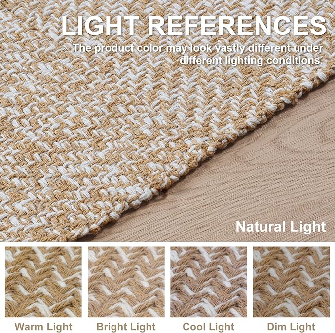 Collive Washable Area Rug 3' x 5', Modern Woven Kitchen Rugs, Tan/Cream Braided Cotton Rug Indoor Door Mat Throw Carpet for Entryway Living Room Nursery Mudroom Laundry Room