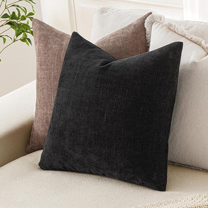 MIULEE Pack of 2 Decorative Throw Pillow Covers Soft Chenille Throw Pillows Solid Neutral Farmhouse Textured Cushion Covers for Couch Sofa Bedroom Living Room 20x20 Inch, Black
