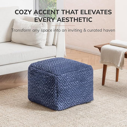 Anji Mountain 100% Handmade & Handcrafted Comfortable Home Décor Pouf Ottoman Footrest for Living Room, Bedroom, Nursery, Kidsroom, Patio Furniture - (22" x 22" x 16" - Blue)