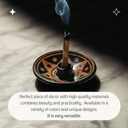 Luna Sundara Authentic Peru Pottery Palo Santo Stick Holder and Incense Holder with 5 Palo Santo Sticks Handmade Ceramic Smudge Bowl Sage Holder Apricot Gift Set