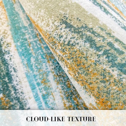 Modern Abstract 4x6 Living Room Washable Rug Non-Slip Soft Bedroom Area Rug Green Mustard Multi Thin Print Faux Wool Floor Carpet Throw Rugs for Nursery Playroom Dining Room Indoor Office