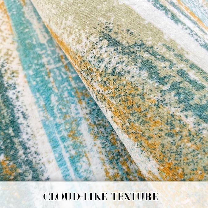 Modern Abstract Runner Rug 3x8, Green Mustard Multi Washable Kitchen Runner Non-Slip Soft Hallway Rug Runner Thin Print Faux Wool Carpet for Entryway Bedroom Laundry Room Indoor Home Office