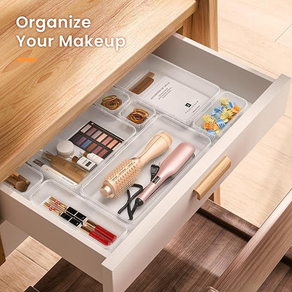 A-LuGei 【46PCS & 5Sizes】 Clear Drawer Organizer,【Hold 277 Items】 Makeup Organizer, Bathroom Organizers and Storage, Organization and Storage, Organizer Bins for Office Vanity Kitchen Tool Trays