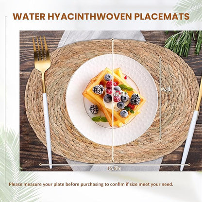 Defined Deco Woven Placemats Set of 10,16"x12"Braided Oval Rattan Table Mats,Farmhouse & Boho Vintage Style for Christmas Dining, Kitchen, and Party Decor