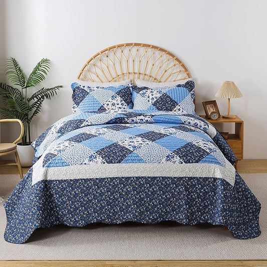 HoneiLife Queen Bedspreads - Oversized 106"x106" Quilt Sets, 3-Piece, All Season Use, Microfiber Coverlet