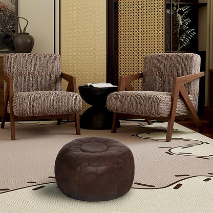Thgonwid Unstuffed Moroccan Storage Pouf Foot Stool Ottoman Seat Handmade Faux Leather Bean Bag Floor Chair Foot Rest for Living Room, Bedroom or Balcony (Deep Coffee)