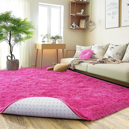 Super Fluffy Rug for Bedroom, 4x6 Shag Fuzzy Area Rug for Living Room Bedroom, Plush Soft Carpet for Girls Boys Kids, Non Slip Throw Rugs for Dorm, Modern Home Decor Aesthetic, Hot Pink