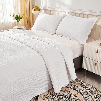 MarCielo 3-Piece 100% Cotton Oversized Bedspread Lightweight Quilt Coverlet Embroidery Farmhouse Bedding Set T0 (Bright White, Oversized King (118"x106"))