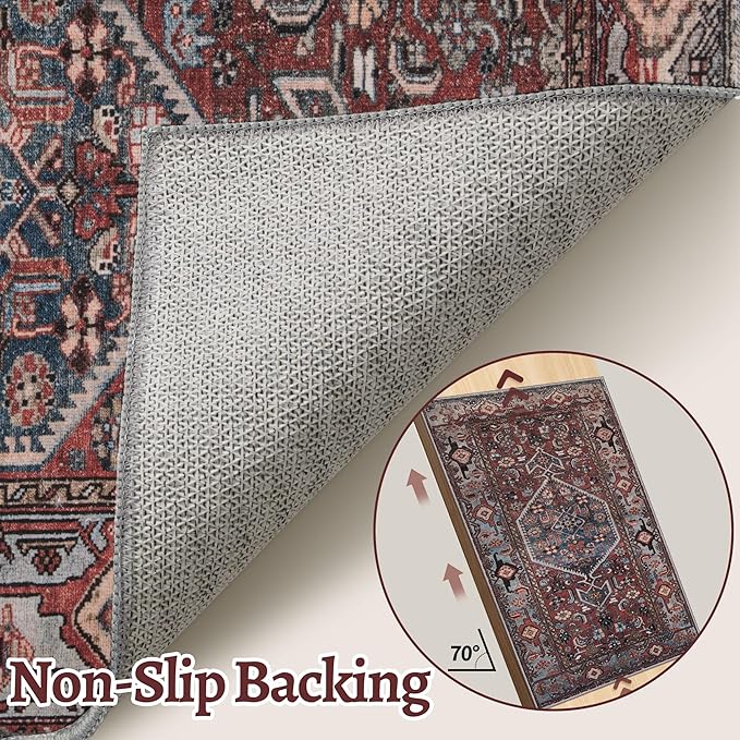 Tangsoo 2x3 Small Rugs for Entryway,Washable Vintage Oriental Entry Rug Non Slip, Soft Low Pile Throw Rugs Tribal Front Indoor Rug Small Carpet for Entrance Bedroom Kitchen Laundry Bedside (Rust Red)